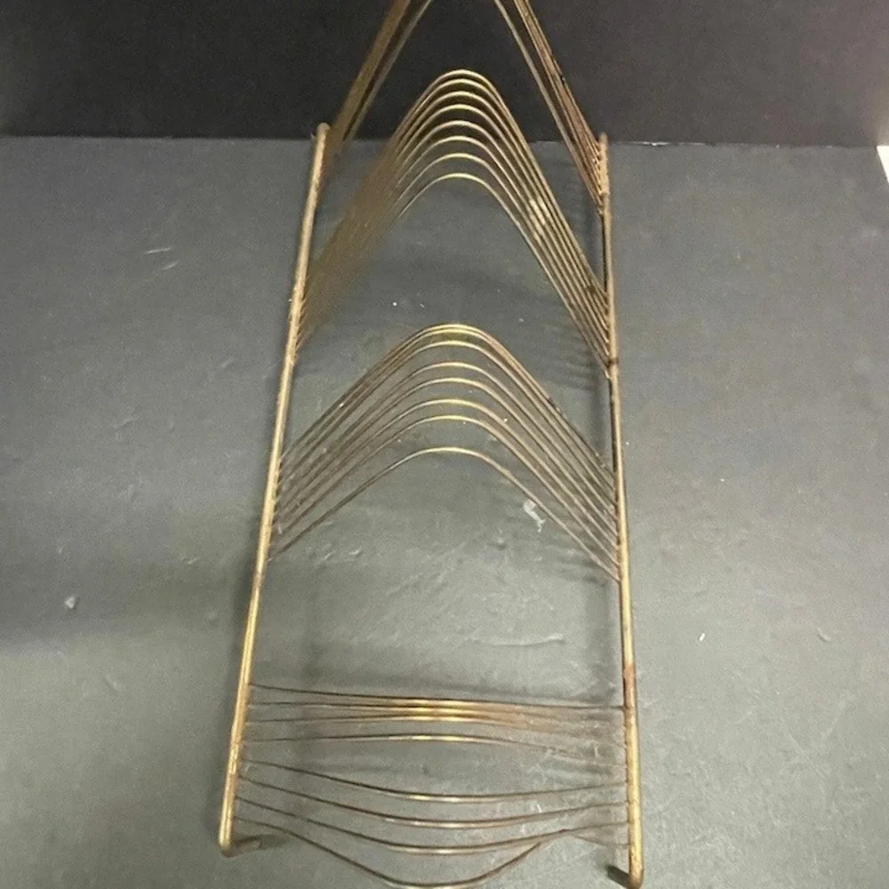 Vintage Mid Century Gold Wire Record Rack LP Vinyl Album Storage Holder